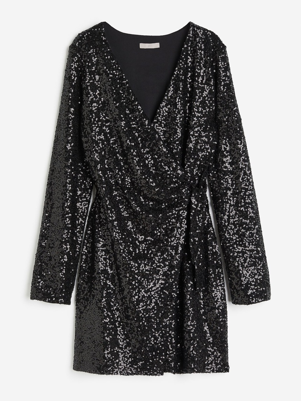 H&M Black Sequin Long Sleeve Wrap Mini Dress